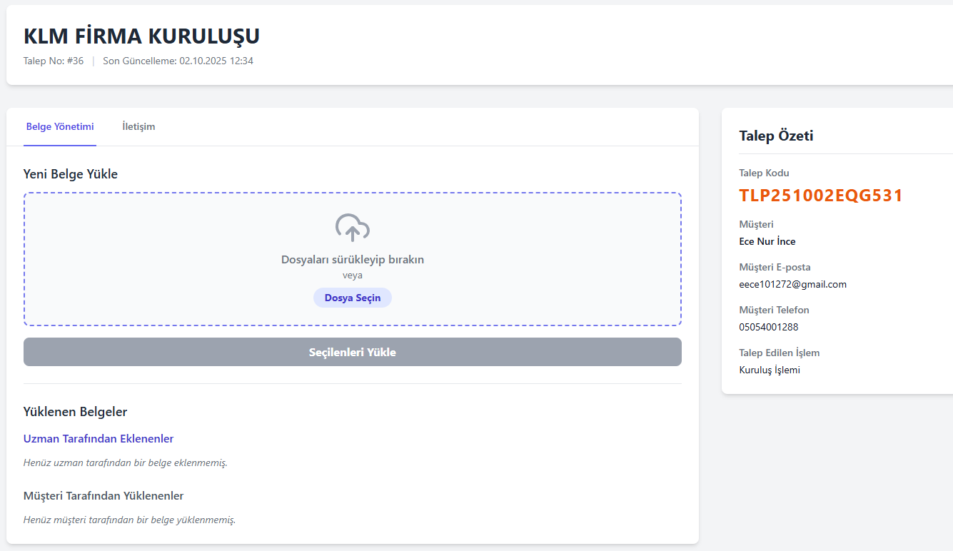 Belge Yükleme Ekran Görüntüsü