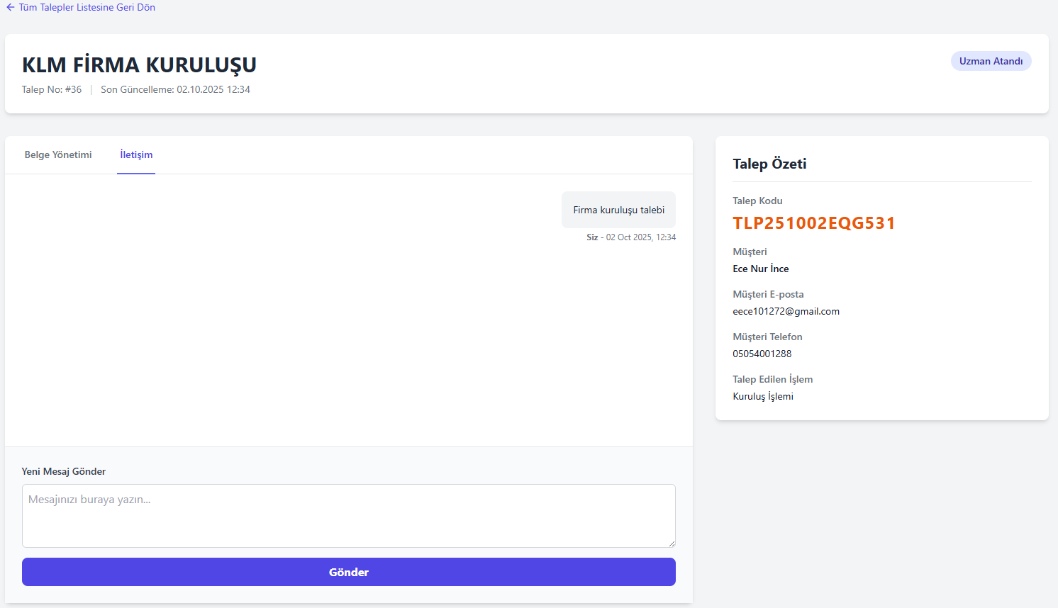 İletişim Ekran Görüntüsü